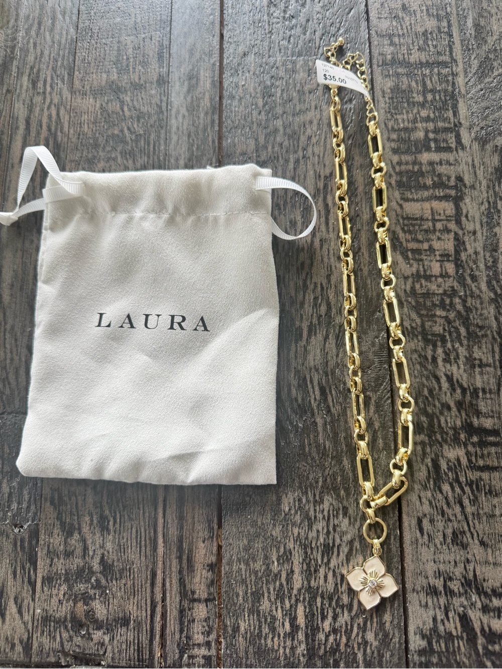 Laura Gold Floral Pendant Chain Necklace in White